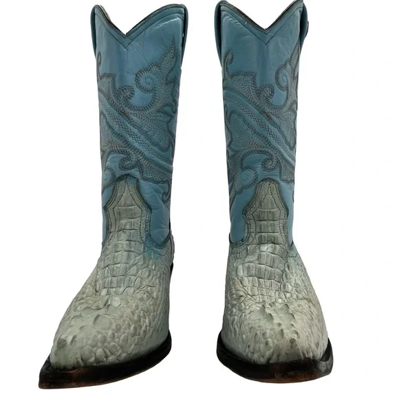 Rogers Turquoise Croc-Embossed Cowboy Boots - Picture 2 of 16